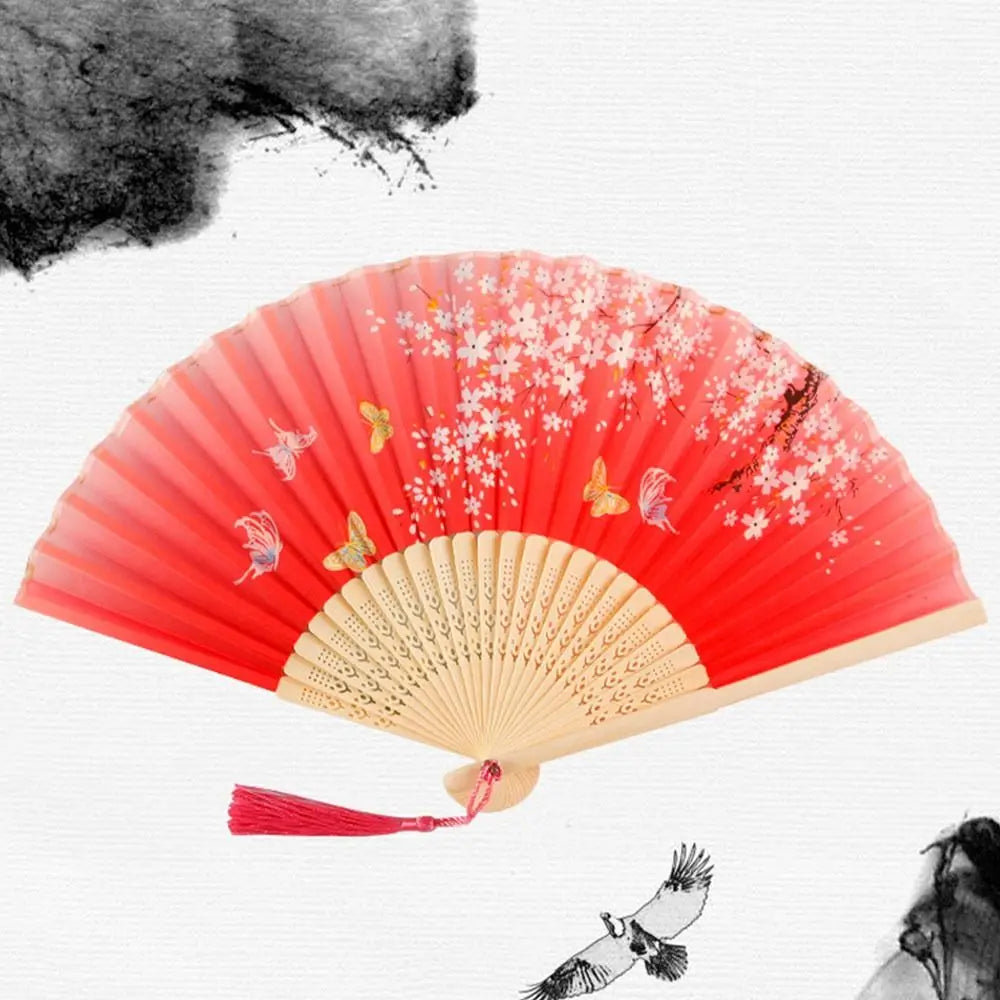 Folding Hand Fan Chinese Silk Fabric Fan for Weddings & Dance