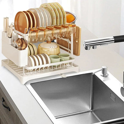2-Tier Dish Drying Rack with Drainer Tray & Utensil Holder