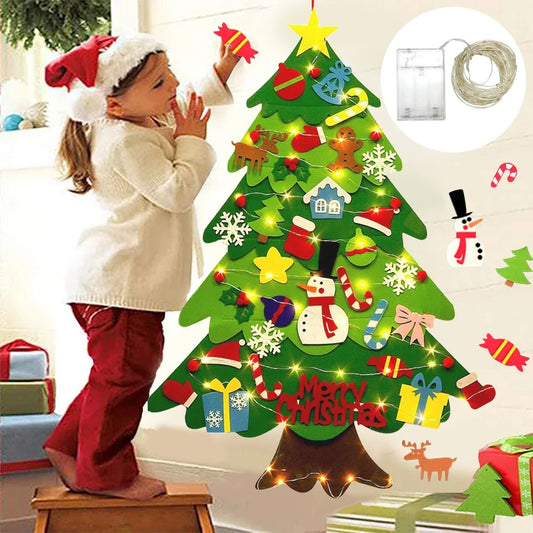 DIY Felt Christmas Tree for Kids – 32pcs Ornaments & LED Lights