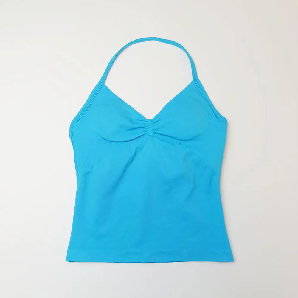 Nclagen Gym Longline Strappy Top Women Seamless Yoga Tank Removable Pads V Neck Workout Clothes