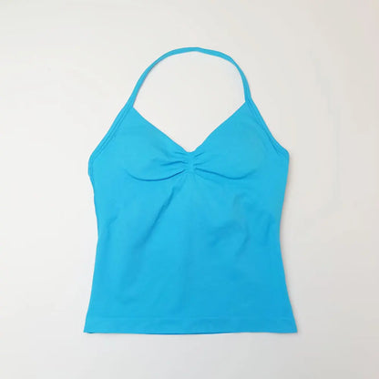 Nclagen Gym Longline Strappy Top Women Seamless Yoga Tank Removable Pads V Neck Workout Clothes
