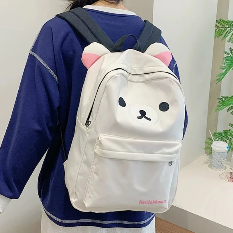 Rilakkuma Bear Canvas Backpack – Cute School Bag