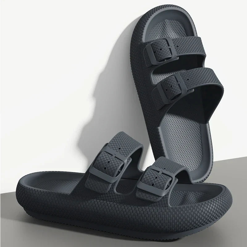 Thick Sole Sandals – Non-Slip Double Strap Slides for Men & Women