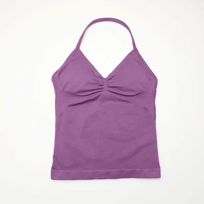 Nclagen Gym Longline Strappy Top Women Seamless Yoga Tank Removable Pads V Neck Workout Clothes