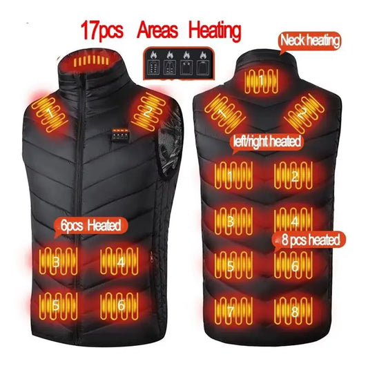 Men’s USB Heated Vest with 17 Heating Zones, Winter Outdoor Sports Waistcoat
