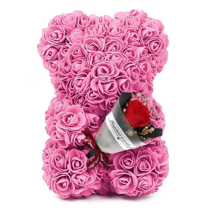 Rose Teddy Bear Gift – Artificial Flower Bear with LED Lights