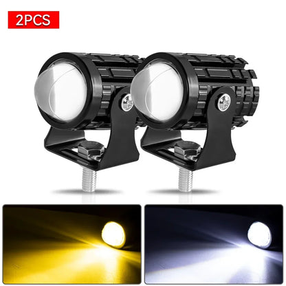 Motorcycle LED Projector Headlight – Dual Color Fog & Driving Lamp for ATV Scooter