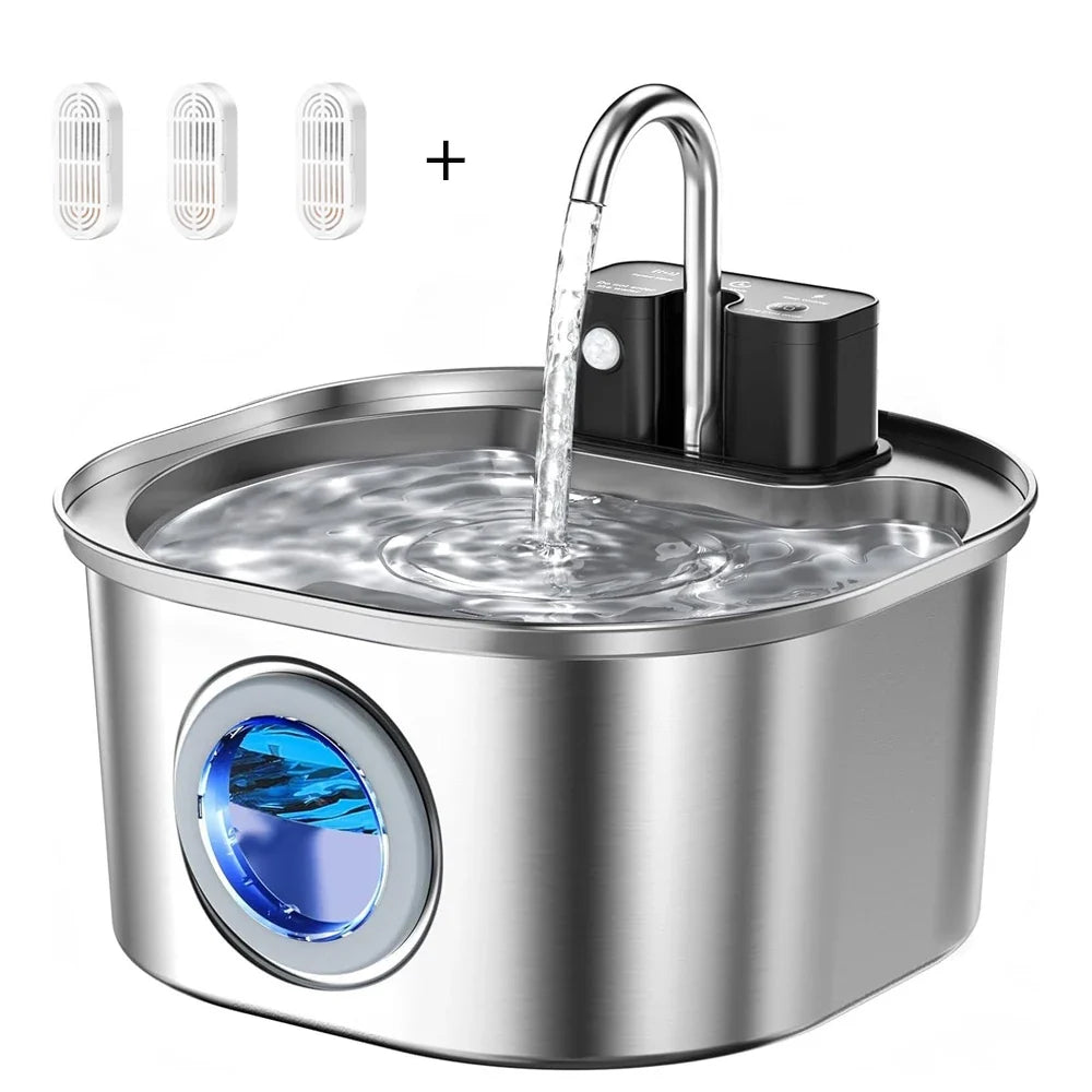 3l Stainless Steel Wireless Recharging Sensor Cat Water Fountain Auto Drinking Cats Dog Drinker Pet