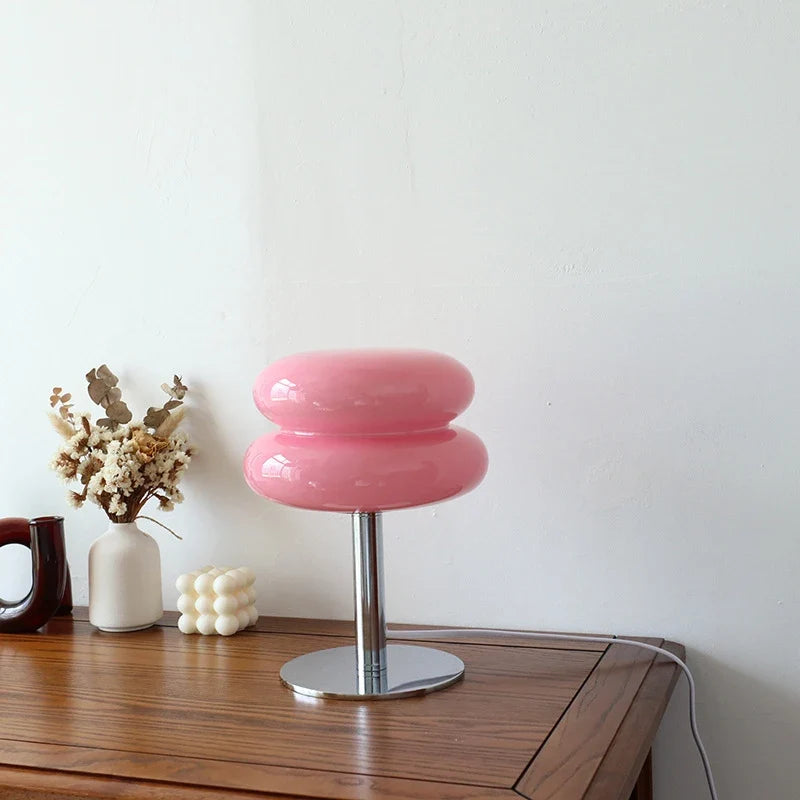 Macaron Glass Table Lamp – USB Dimmable 3-Color Retro Light