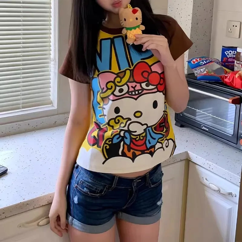 Hello Kitty Raglan Crop T-Shirt – Y2K Graphic Tee