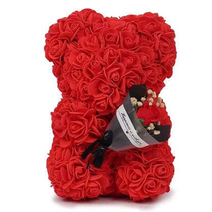 Rose Teddy Bear Gift – Artificial Flower Bear with LED Lights