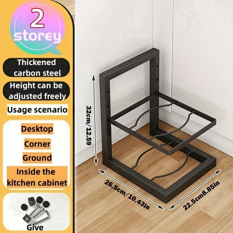Multi-Tier Pot Rack Organizer – Adjustable Carbon Steel