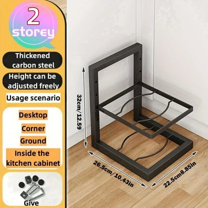 Multi-Tier Pot Rack Organizer – Adjustable Carbon Steel
