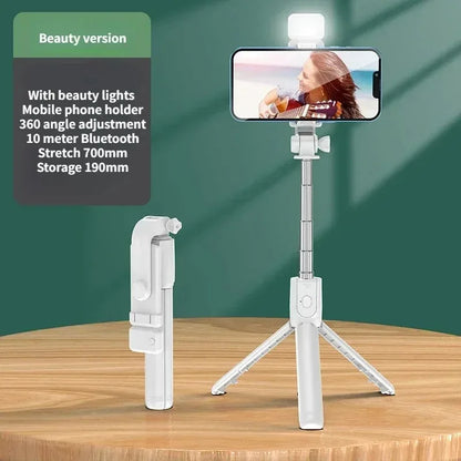 Bluetooth Selfie Stick Tripod with LED Fill Light – 680mm Extendable