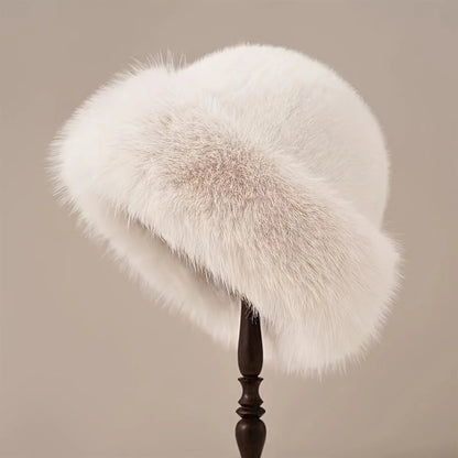 Faux Fur Winter Hat for Women – Fluffy Warm Bucket Cap