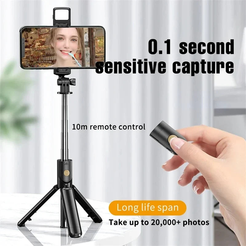 Bluetooth Selfie Stick Tripod with LED Fill Light – 680mm Extendable