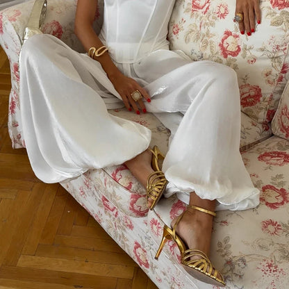 Elegant Pleated Bloomers Trousers – Loose Crepe Pants