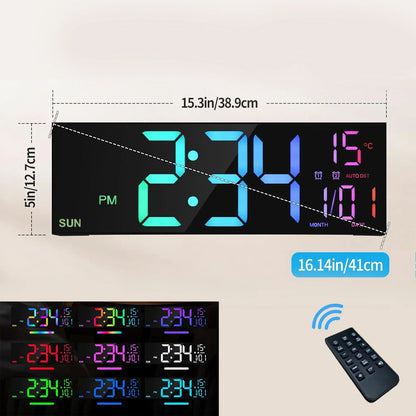 Large Digital Wall Clock with Remote Control & LED Display