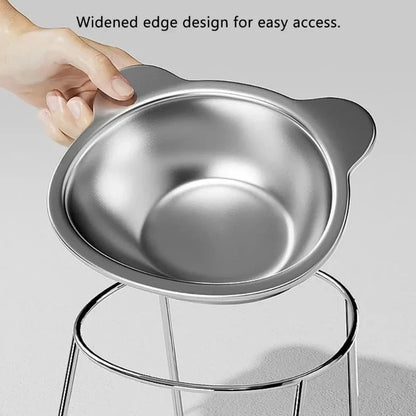 304 Stainless Steel Raised Cat Bowl 15 Elevated Design Tilted Neck Guard Healthy Feeding