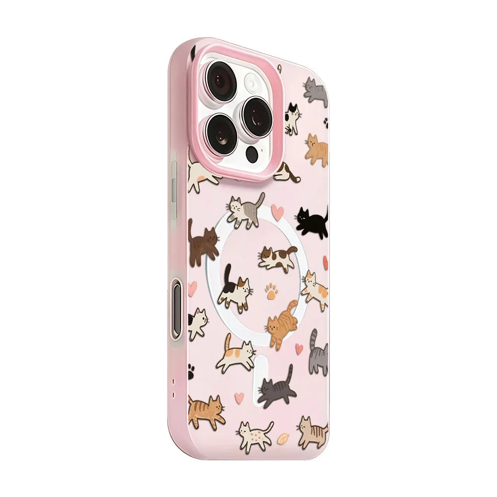 Whimsical Cat Parade Candy Color 2 IN 1 Magsafe iPhone Case