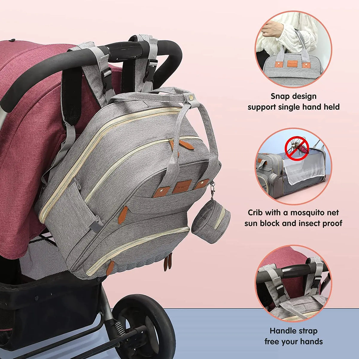 3-in-1 Diaper Bag Backpack with Foldable Baby Bed & USB Charge