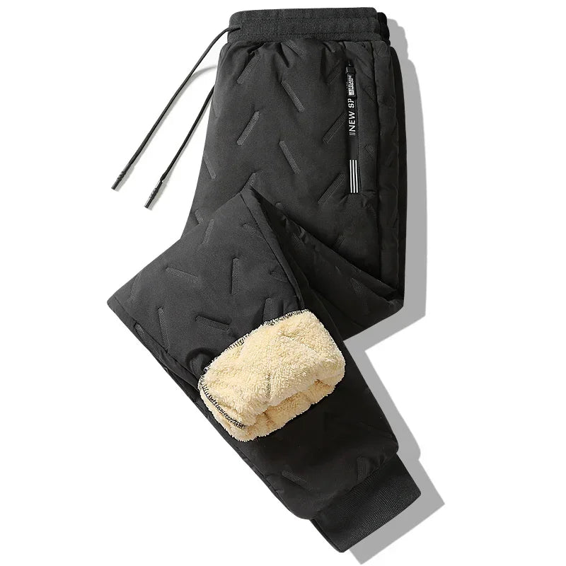 Men’s Thick Fleece-Lined Thermal Sweatpants, Windproof & Warm Winter Trousers