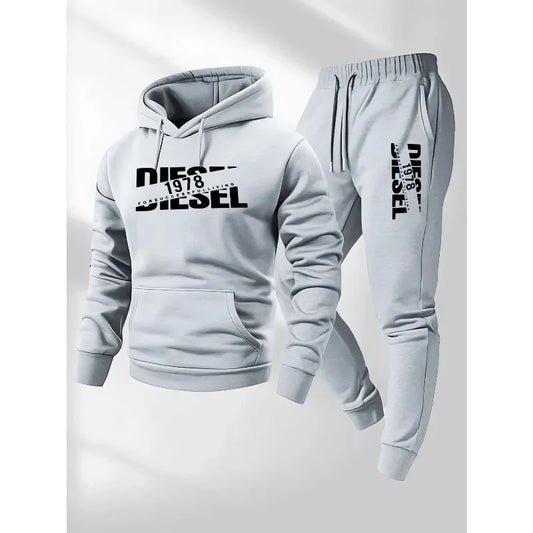 Men’s Hooded Sportswear Set, Casual Pullover Top & Pants Two-Piece Outfit
