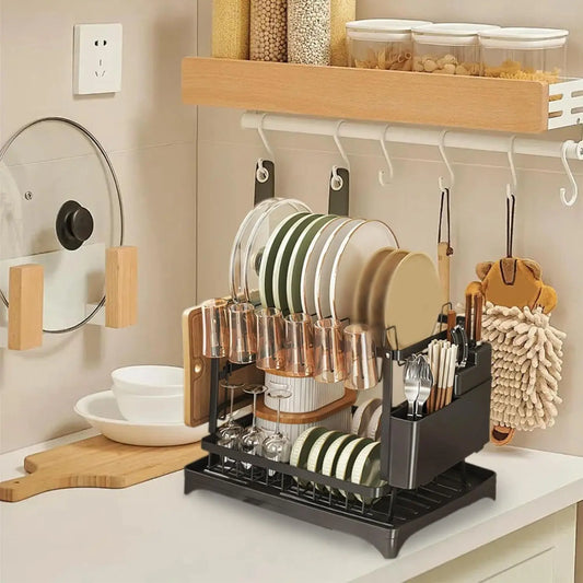 2-Tier Dish Drying Rack with Drainer Tray & Utensil Holder