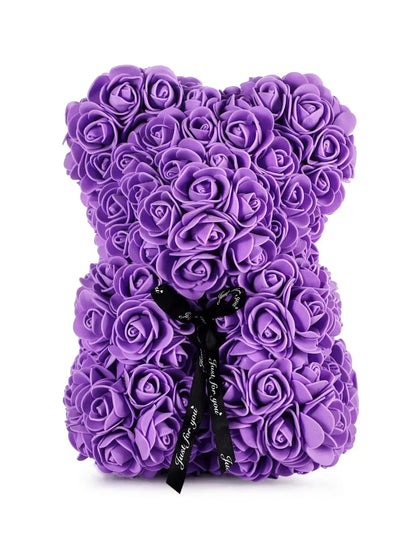 Rose Teddy Bear Gift – Artificial Flower Bear with LED Lights