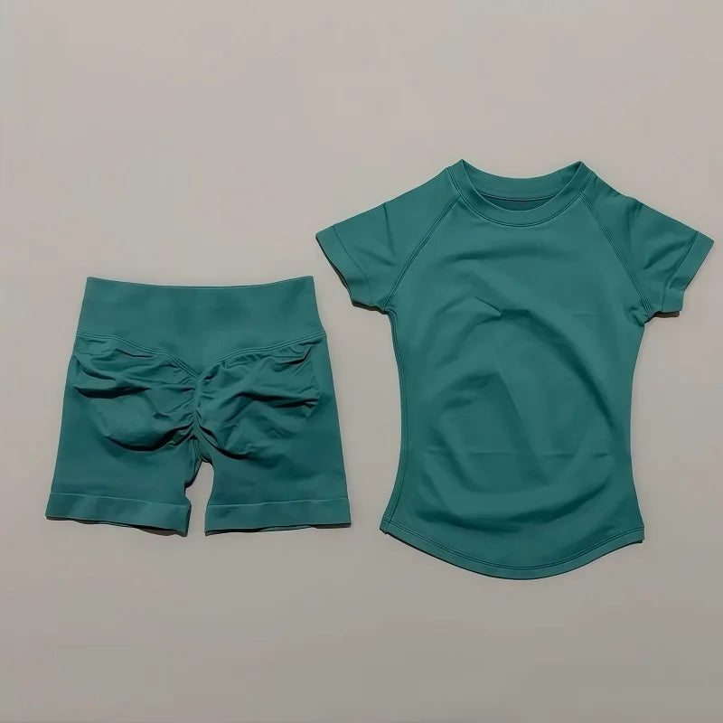 2 Piece Seamless Yoga Top and Shorts Set