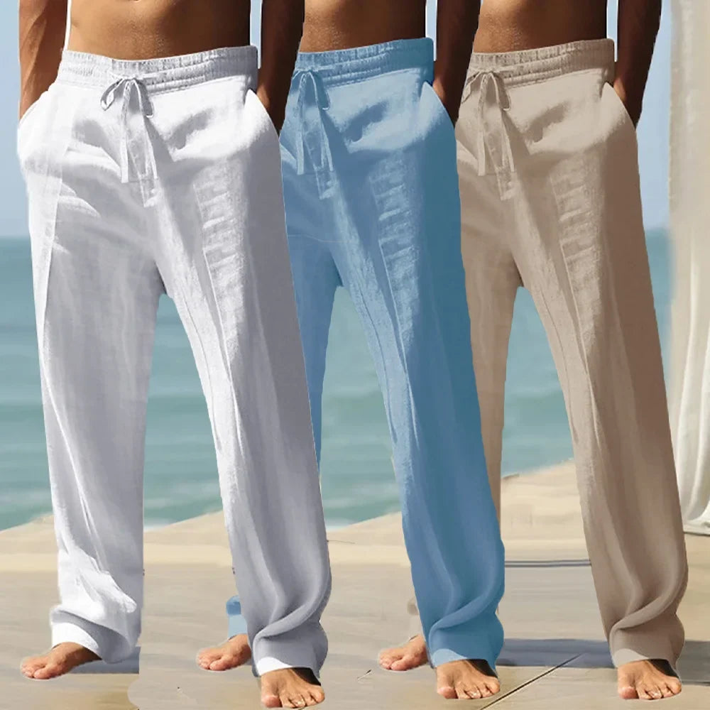 Men’s Lightweight Wide-Leg Casual Pants, Breathable Elastic Waist Trousers