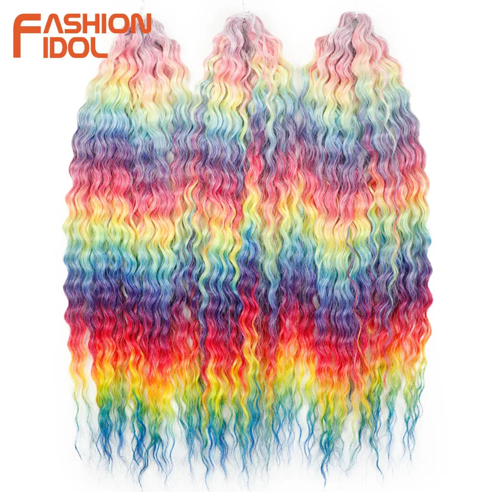 24 Inch Water Wave Crochet Braiding Hair – Synthetic Twist Curly Ombre Extensions