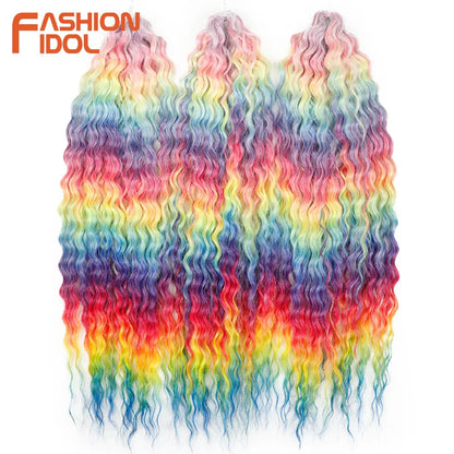 24 Inch Water Wave Crochet Braiding Hair – Synthetic Twist Curly Ombre Extensions