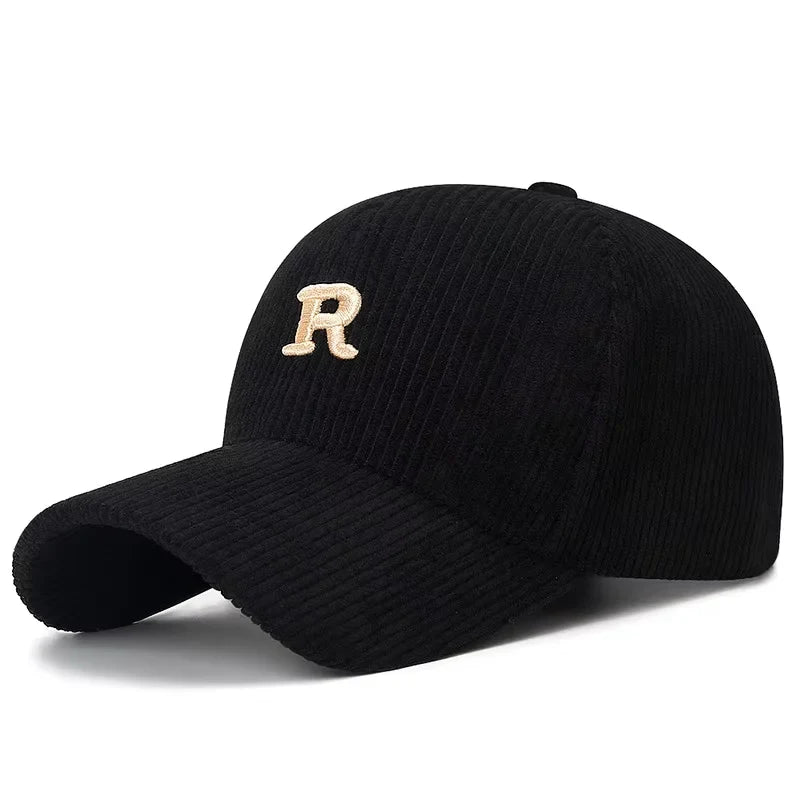 Corduroy Baseball Cap with 3D R Embroidery – Unisex