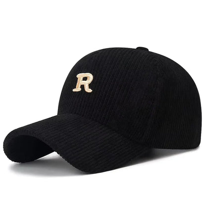 Corduroy Baseball Cap with 3D R Embroidery – Unisex