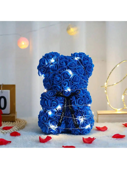 Rose Teddy Bear Gift – Artificial Flower Bear with LED Lights