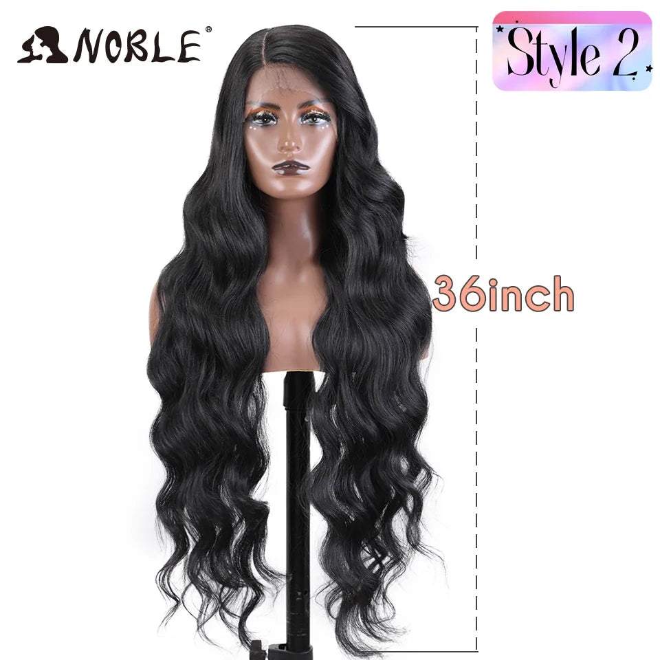 Lace Part Synthetic Wig – 36" Long Wavy Body Wave, 150% Density, Multi-Color