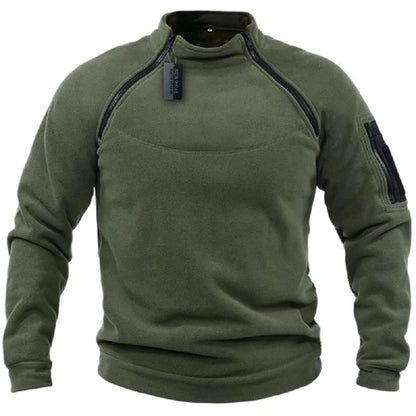 Men’s Tactical Hooded Sweatshirt, Long-Sleeve Stand-Collar Pullover for Hiking & Camping