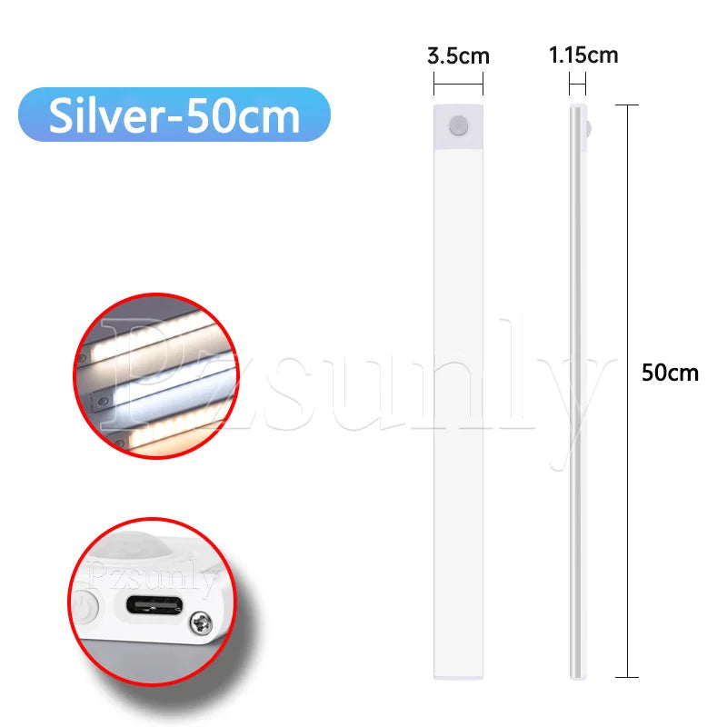 Motion Sensor LED Night Light – USB-C Rechargeable, 3 Color Modes, Stepless Dimming