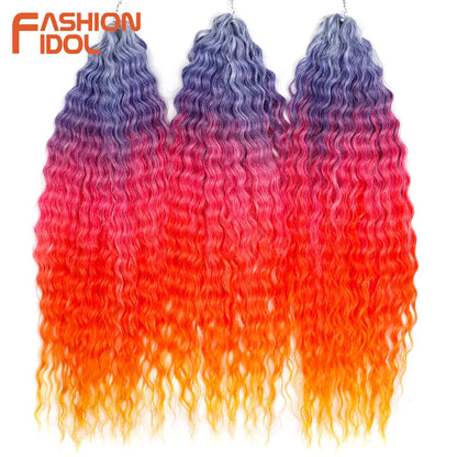 24 Inch Water Wave Crochet Braiding Hair – Synthetic Twist Curly Ombre Extensions