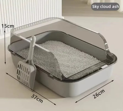 P Semi-Enclosed Cat Litter Box Splashproof Kitten Toilet Tray Pet Cleaning Basin Sides Indoor Use