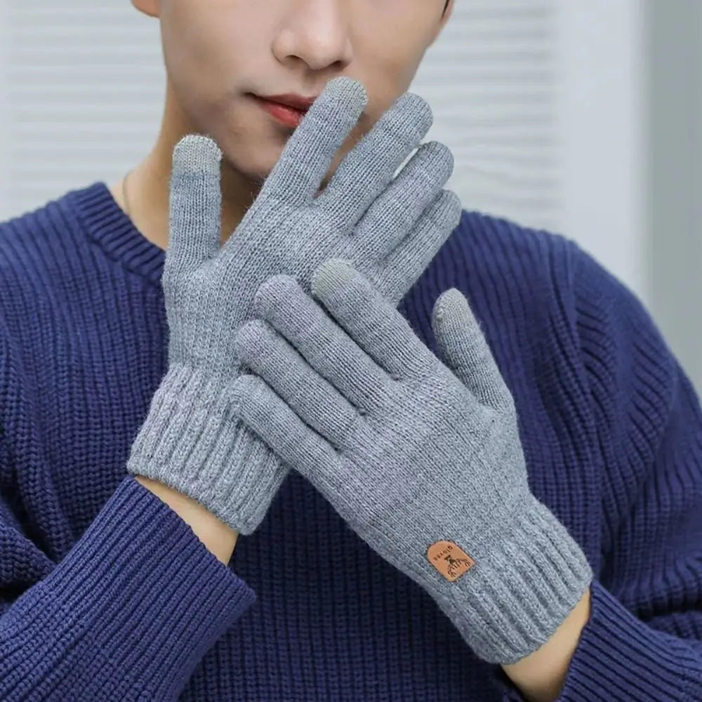 Men’s Thermal Wool Knitted Gloves, Touchscreen & Non-Slip for Winter Activities