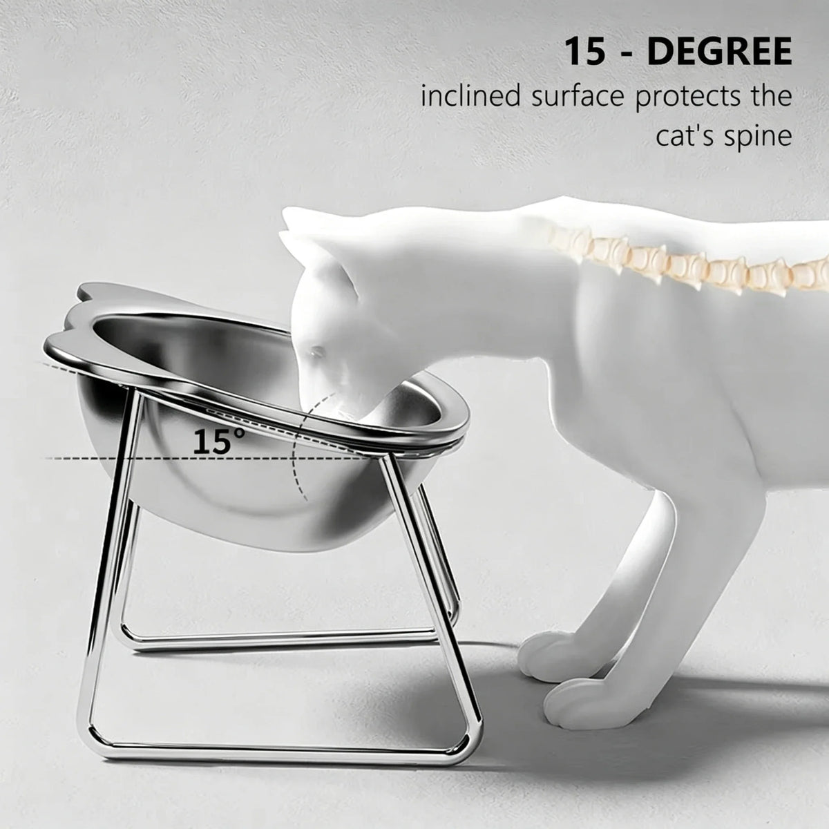 304 Stainless Steel Raised Cat Bowl 15 Elevated Design Tilted Neck Guard Healthy Feeding