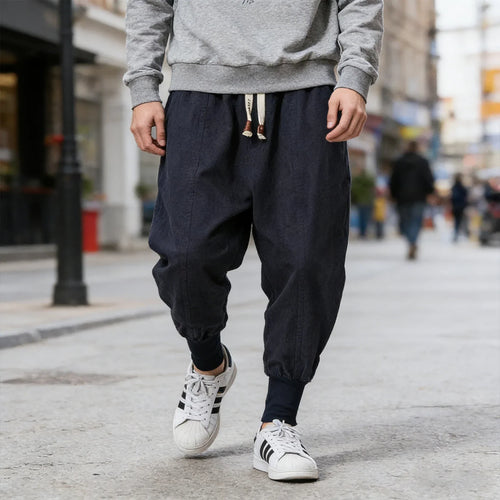 FGKKS Men’s Chinese-Style Cotton Jogger Pants, Straight-Leg Casual Trousers