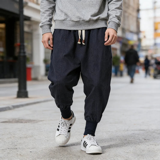FGKKS Men’s Chinese-Style Cotton Jogger Pants, Straight-Leg Casual Trousers