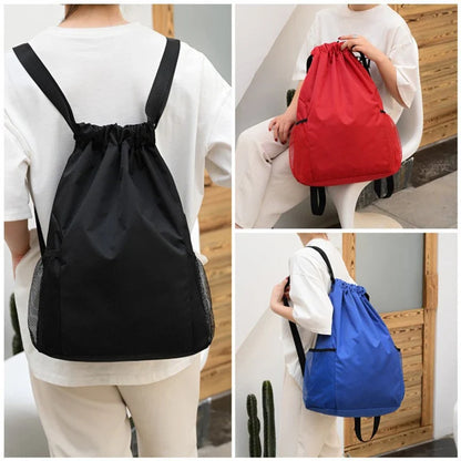 Drawstring Backpack with Side Pockets – Unisex Sports & Casual Bag