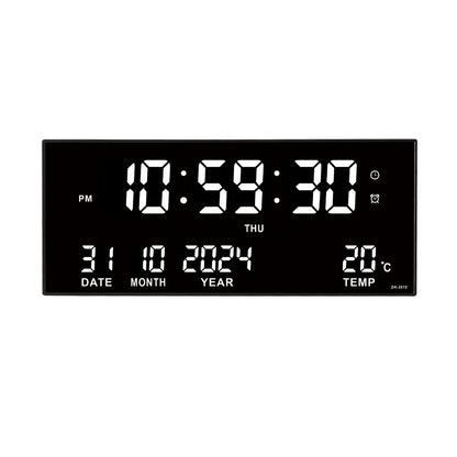 Large LED Digital Wall Clock with Alarm, Date & Temperature Display