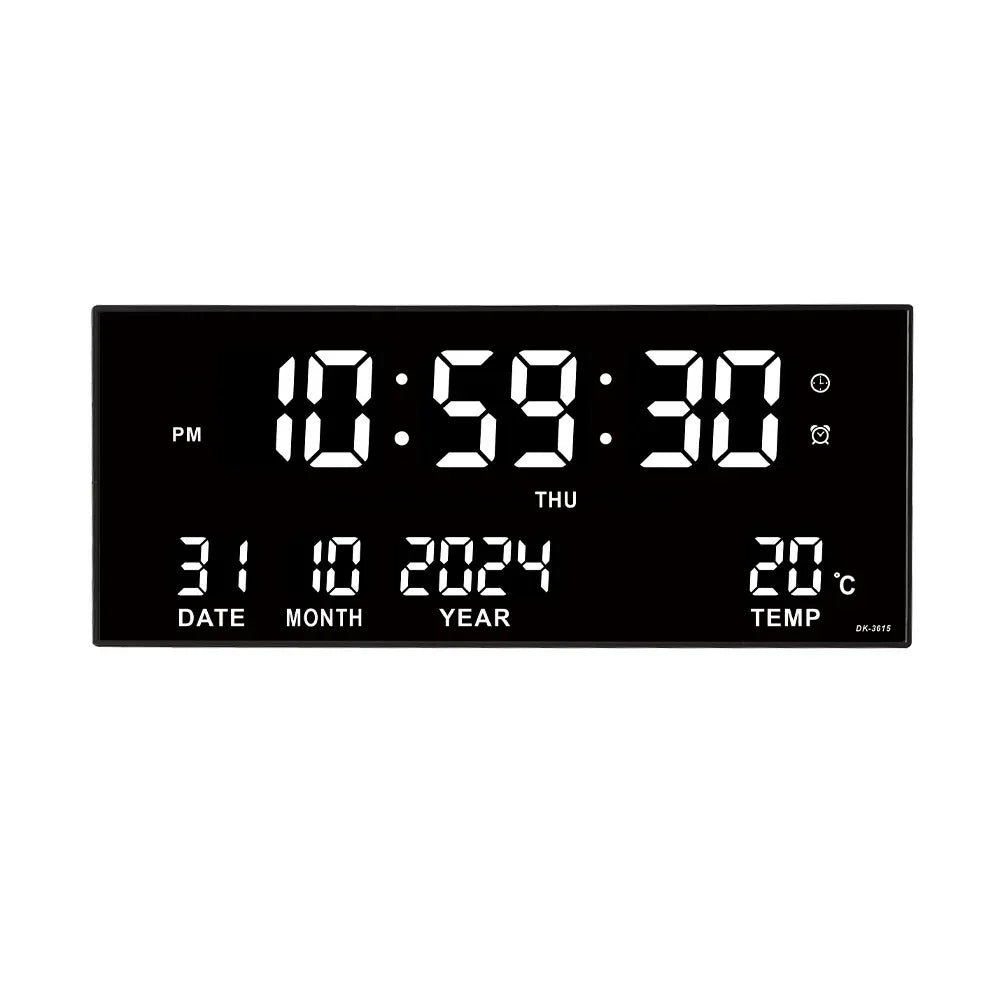 LED Digital Wall Clock with Alarm, Temperature & Calendar Display