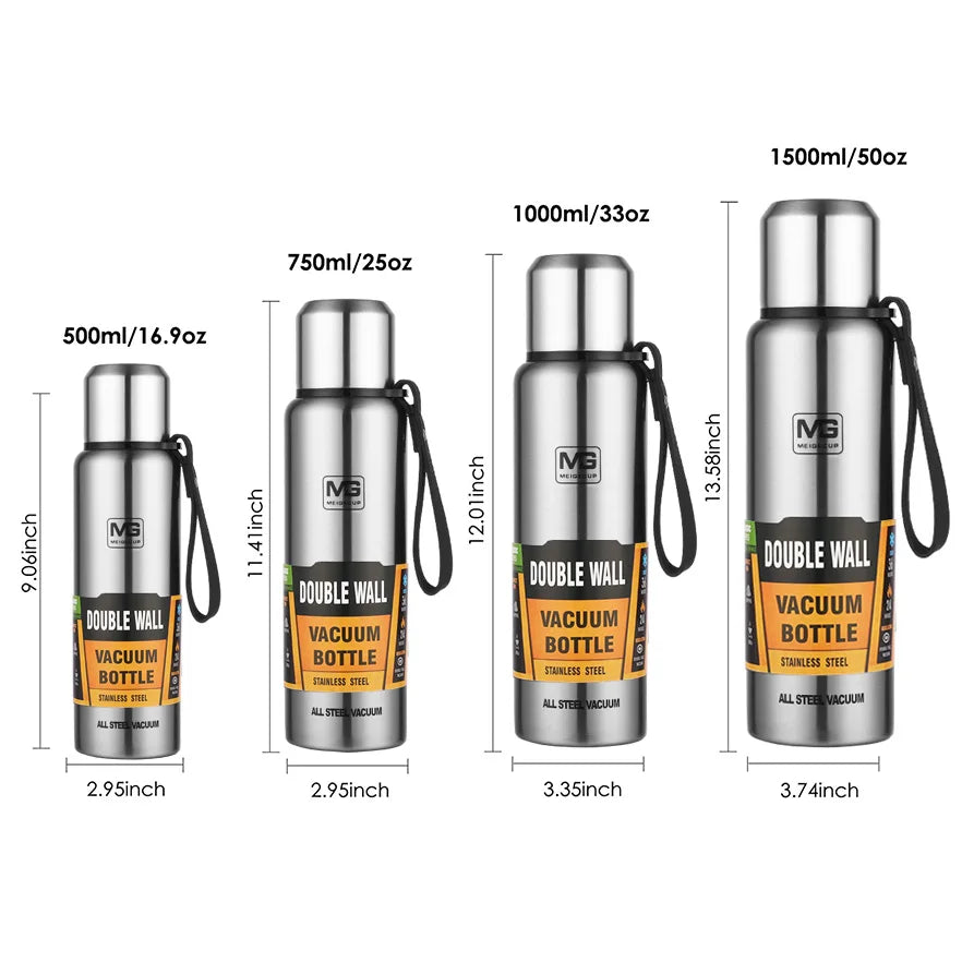 Stainless Steel Vacuum Thermos Bottle – Large Capacity Insulated Flask with Carry Bag