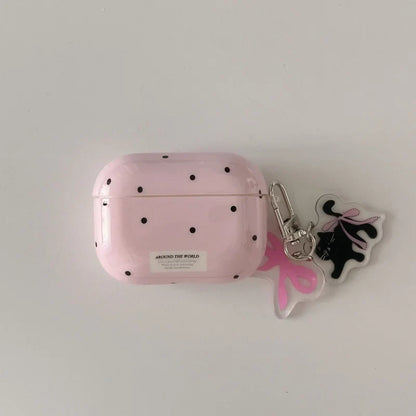Cute Polka Dot AirPods Case with Dalmatian Dog Charm